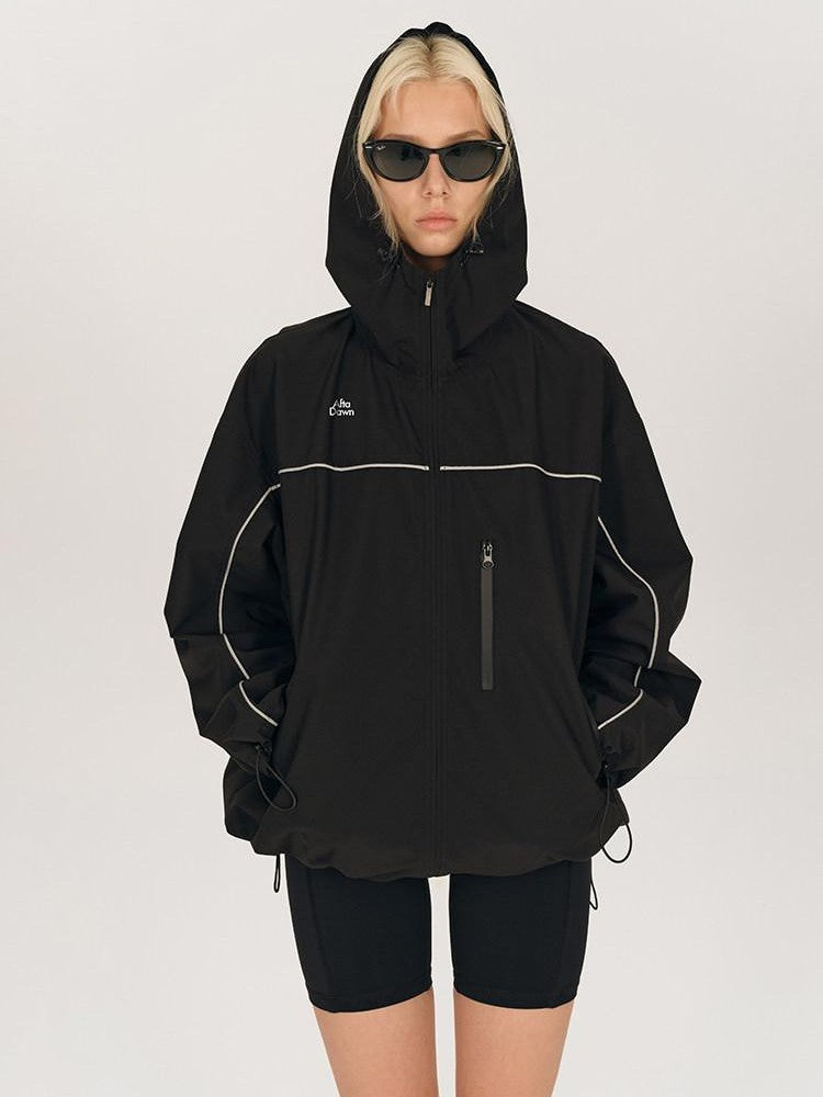 AFTADAWN Khaki Breathable Hooded Reflective Stripe Women&