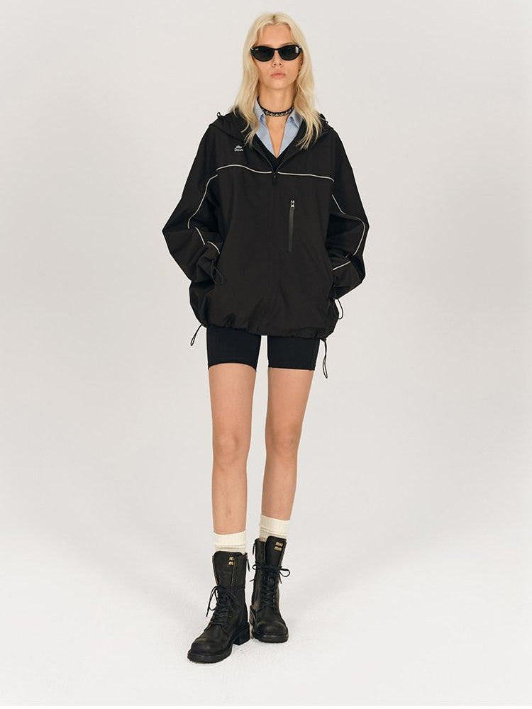 AFTADAWN Khaki Breathable Hooded Reflective Stripe Women&