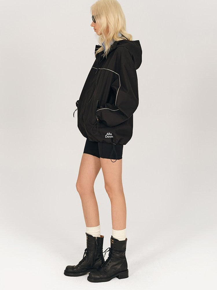AFTADAWN Khaki Breathable Hooded Reflective Stripe Women&
