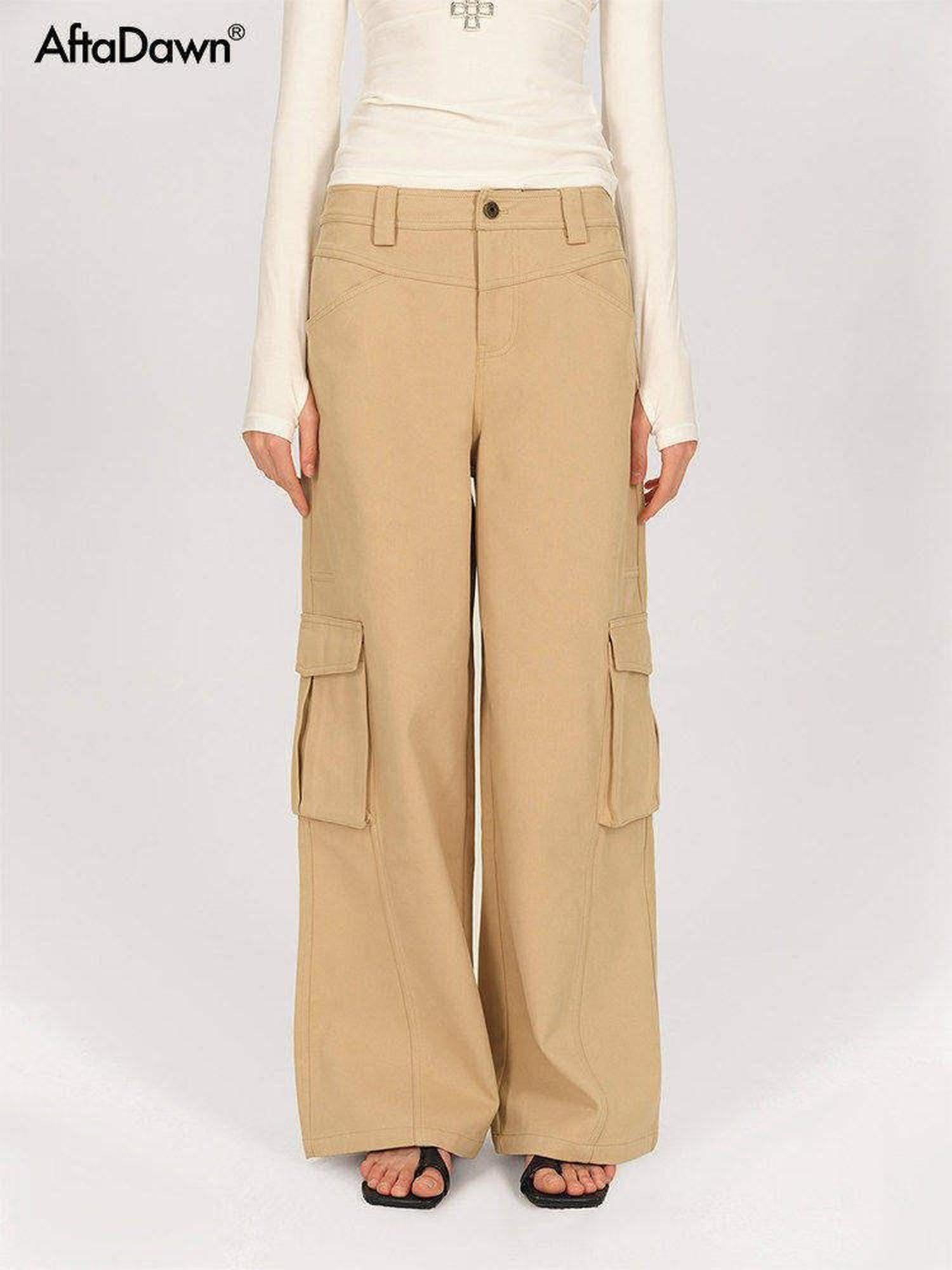AFTADAWN Khaki Deconstructed 3d Pocket Cargo Women&