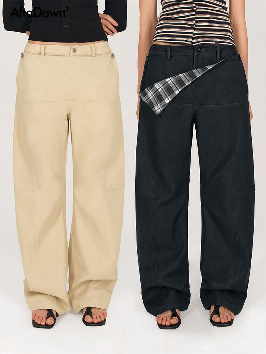 AFTADAWN Khaki Detachable Flap Split Pleat Structured Cut Cargo Women&