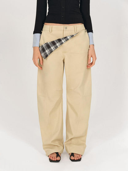 AFTADAWN Khaki Detachable Flap Split Pleat Structured Cut Cargo Women&