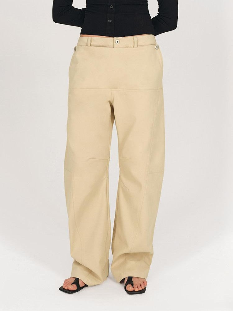AFTADAWN Khaki Detachable Flap Split Pleat Structured Cut Cargo Women&