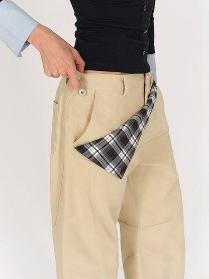 AFTADAWN Khaki Detachable Flap Split Pleat Structured Cut Cargo Women&