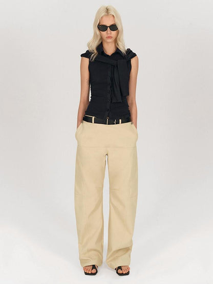 AFTADAWN Khaki Detachable Flap Split Pleat Structured Cut Cargo Women&