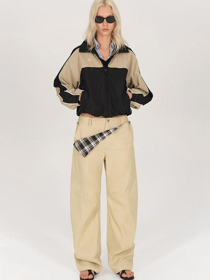 AFTADAWN Khaki Detachable Flap Split Pleat Structured Cut Cargo Women&