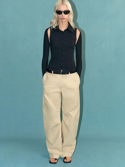 AFTADAWN Khaki Detachable Flap Split Pleat Structured Cut Cargo Women&
