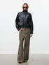 AFTADAWN Khaki Washed Leopard Print Boxy Natural Waist Women&