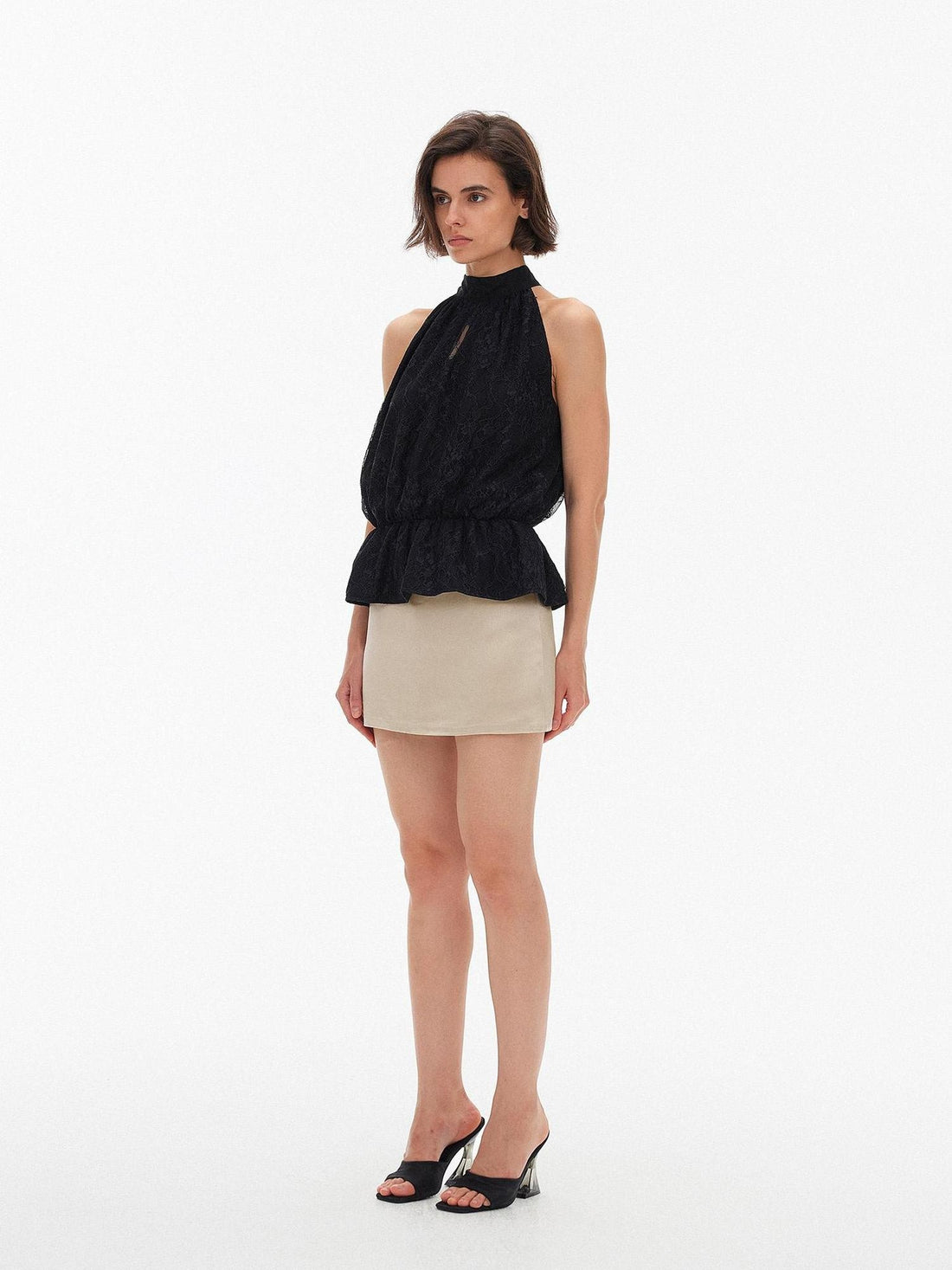 AFTADAWN Lace Embroidered High Neck Lyocell Women&