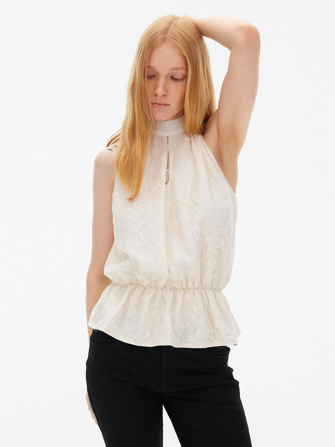 AFTADAWN Lace Embroidered High Neck Lyocell Women&