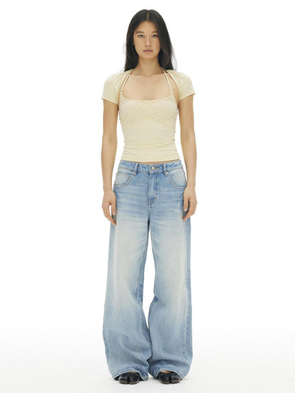 AFTADAWN Lace Halter Tie Crop Women&