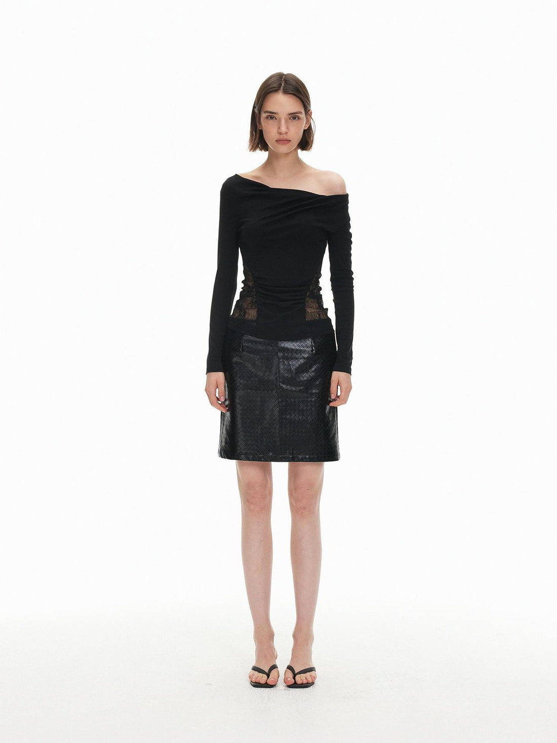 AFTADAWN Lace Spliced Cowl Neck Cutout Slim Fit Women&