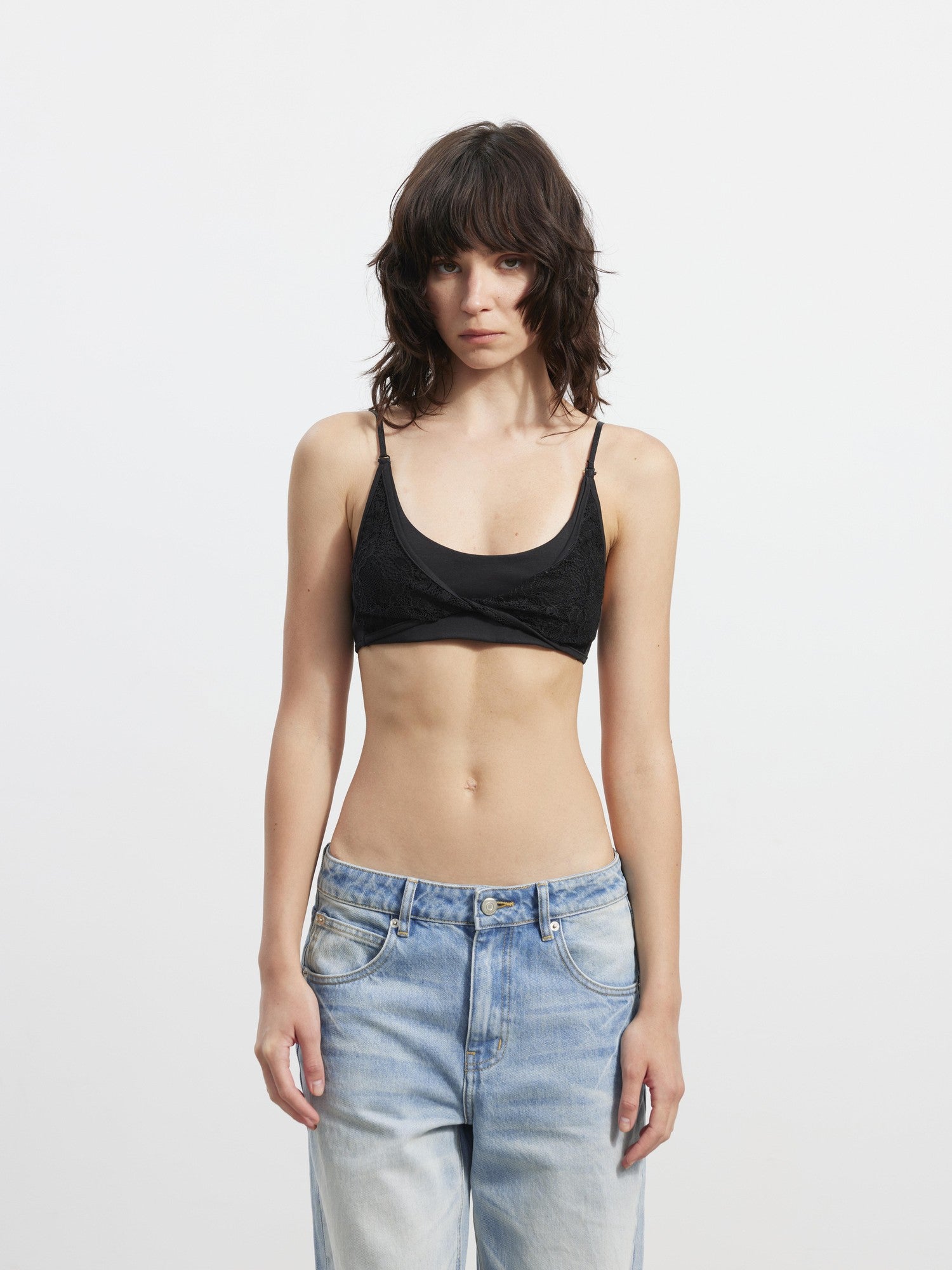 AFTADAWN Lace Spliced Removable Padded Slim Fit Women&