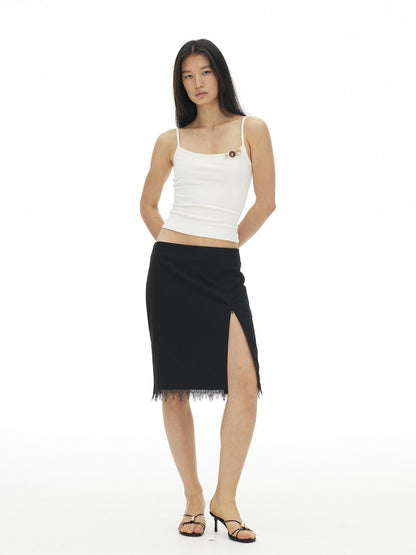 AFTADAWN Lace Trim Side Slit Hidden Zipper Straight Women&