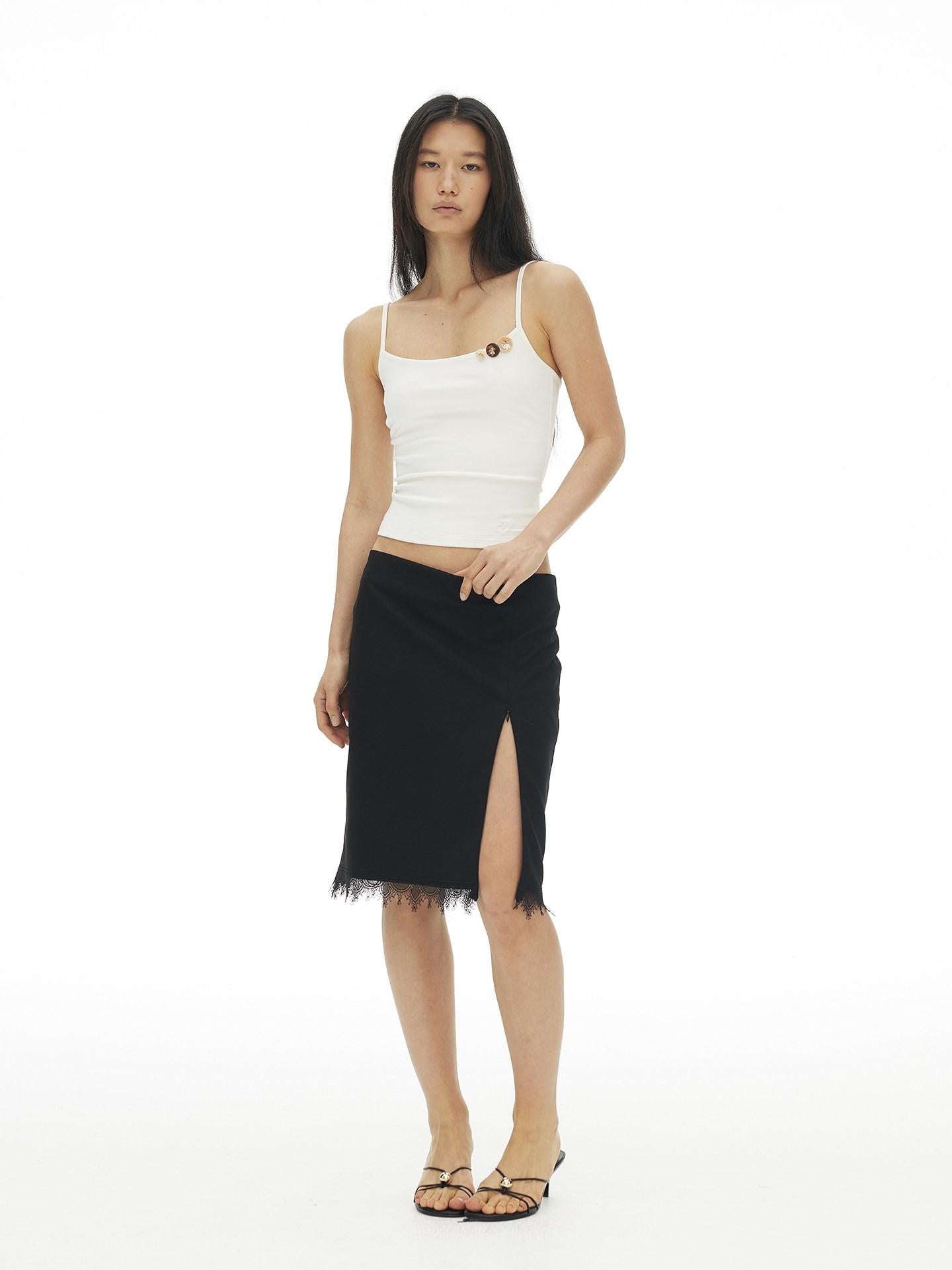 AFTADAWN Lace Trim Side Slit Hidden Zipper Straight Women&