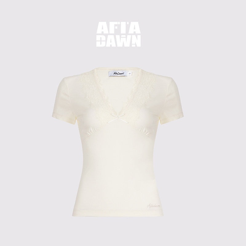AFTADAWN_Lace_Trim_Spliced_V-neck_Bow_Waist_Women&