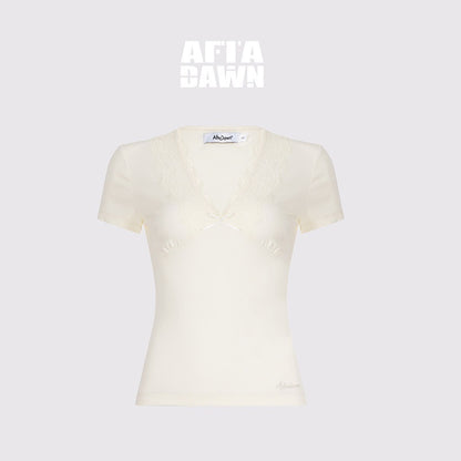 AFTADAWN_Lace_Trim_Spliced_V-neck_Bow_Waist_Women&