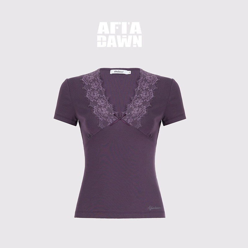 AFTADAWN_Lace_Trim_Spliced_V-neck_Bow_Waist_Women&
