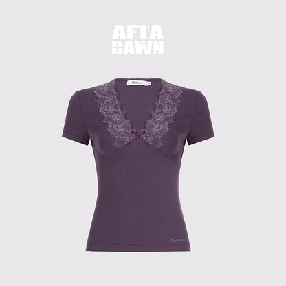 AFTADAWN_Lace_Trim_Spliced_V-neck_Bow_Waist_Women&