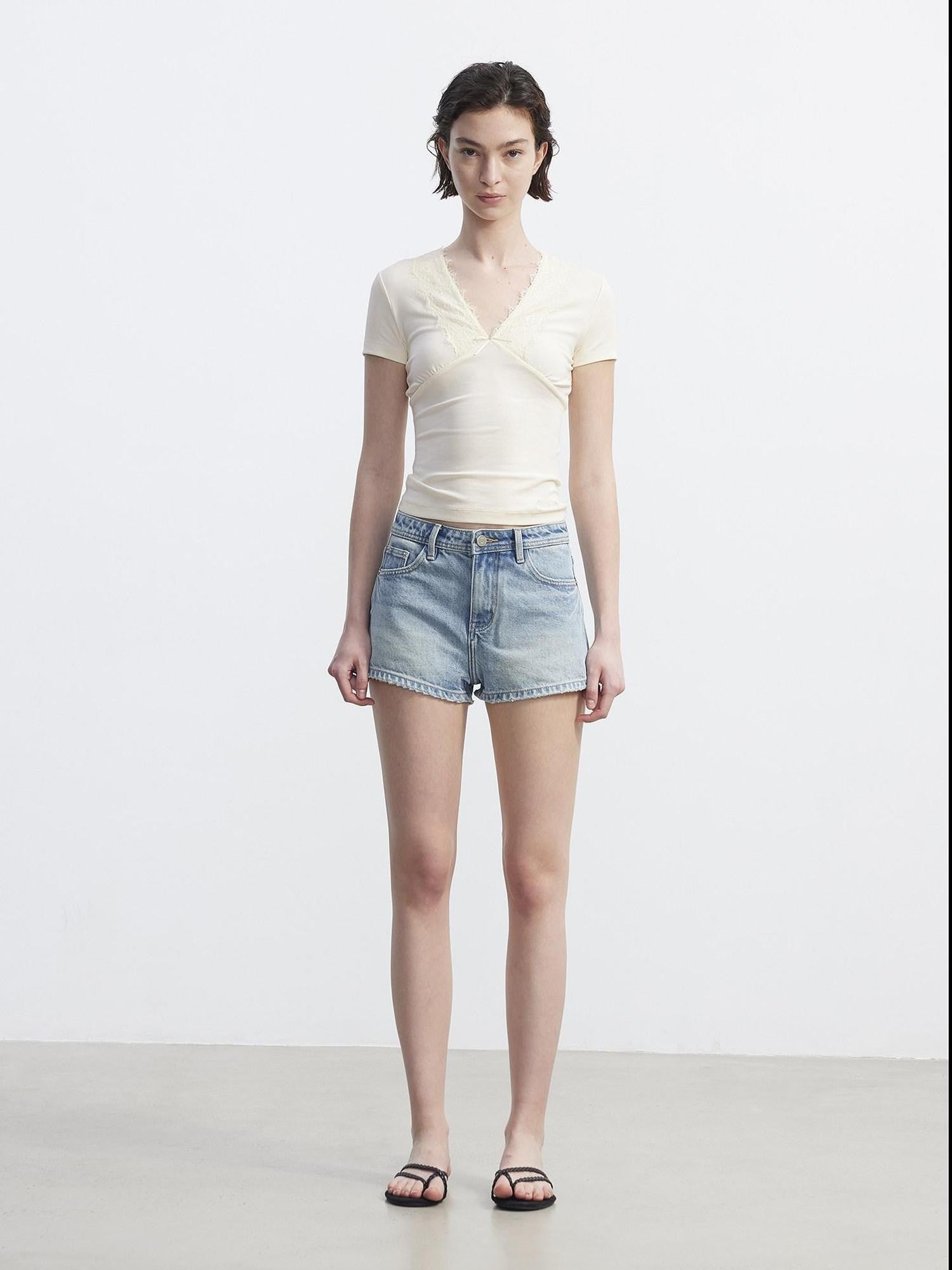AFTADAWN Lace Trim Spliced V-neck Bow Waist Women&
