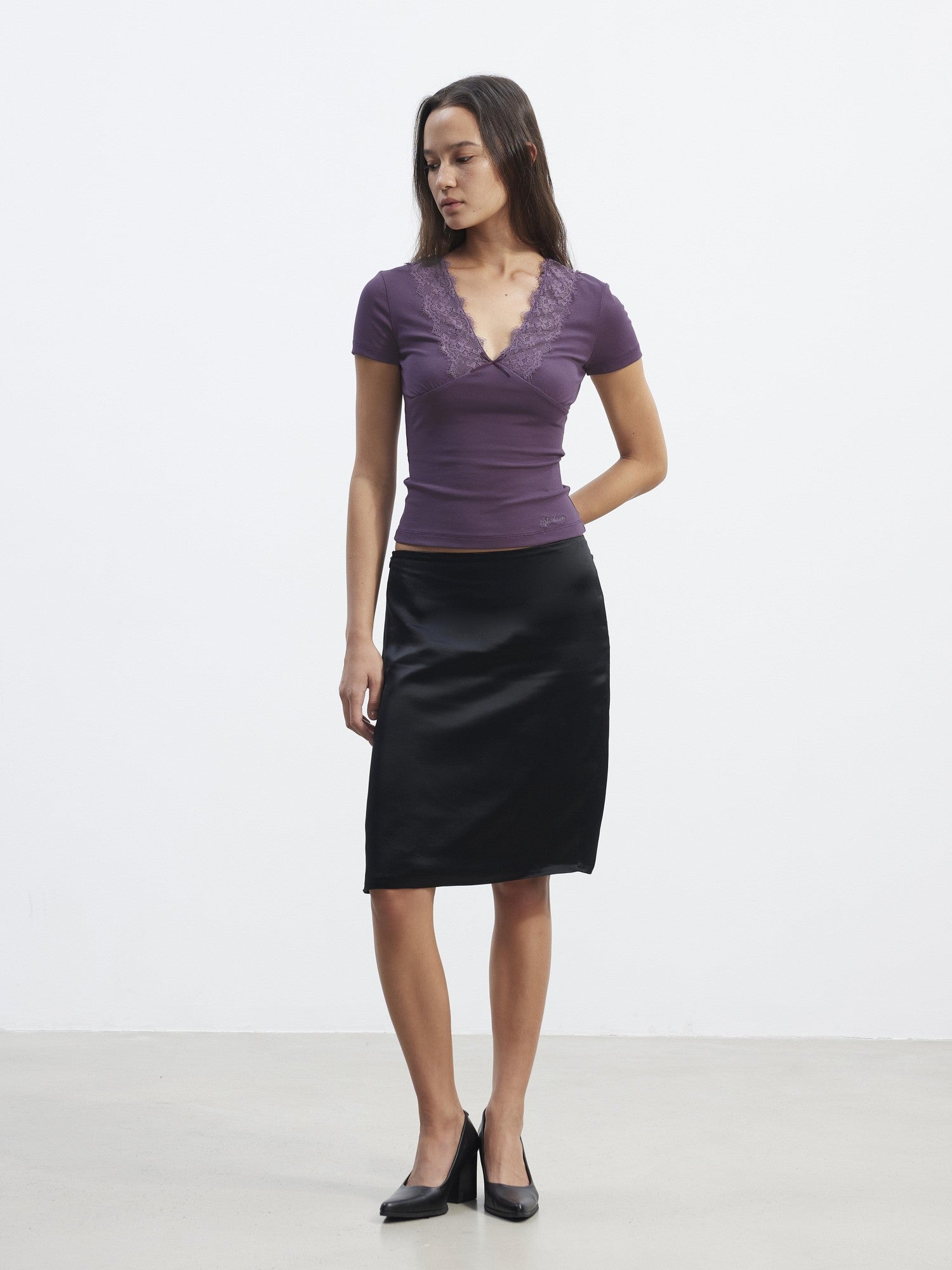 AFTADAWN Lace Trim Spliced V-neck Bow Waist Women&