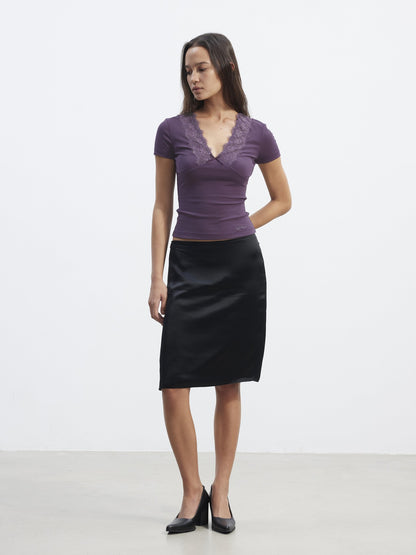 AFTADAWN Lace Trim Spliced V-neck Bow Waist Women&