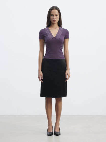 AFTADAWN Lace Trim Spliced V-neck Bow Waist Women&