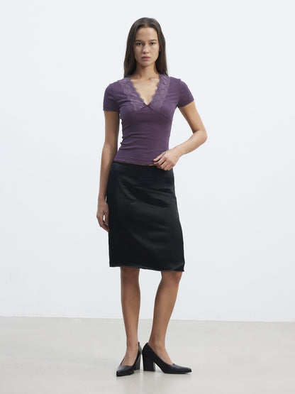 AFTADAWN Lace Trim Spliced V-neck Bow Waist Women&