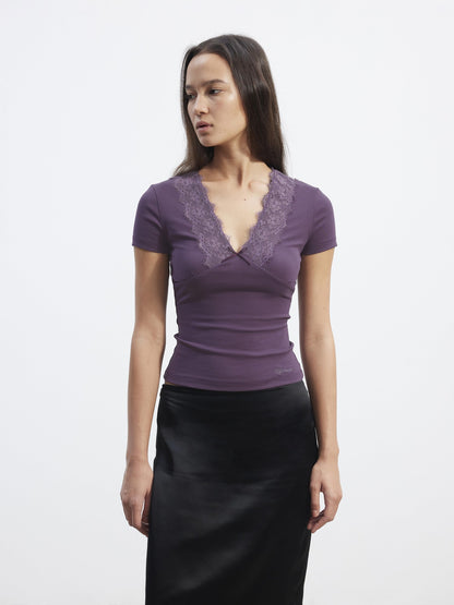 AFTADAWN Lace Trim Spliced V-neck Bow Waist Women&