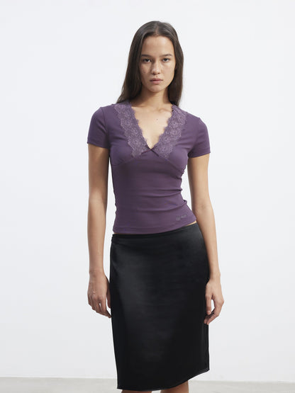 AFTADAWN Lace Trim Spliced V-neck Bow Waist Women&