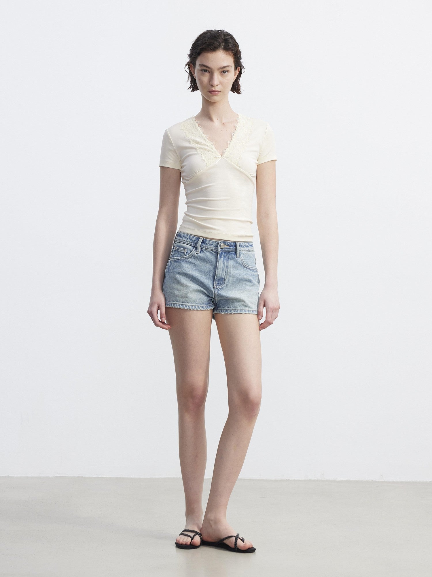AFTADAWN Lace Trim Spliced V-neck Bow Waist Women&