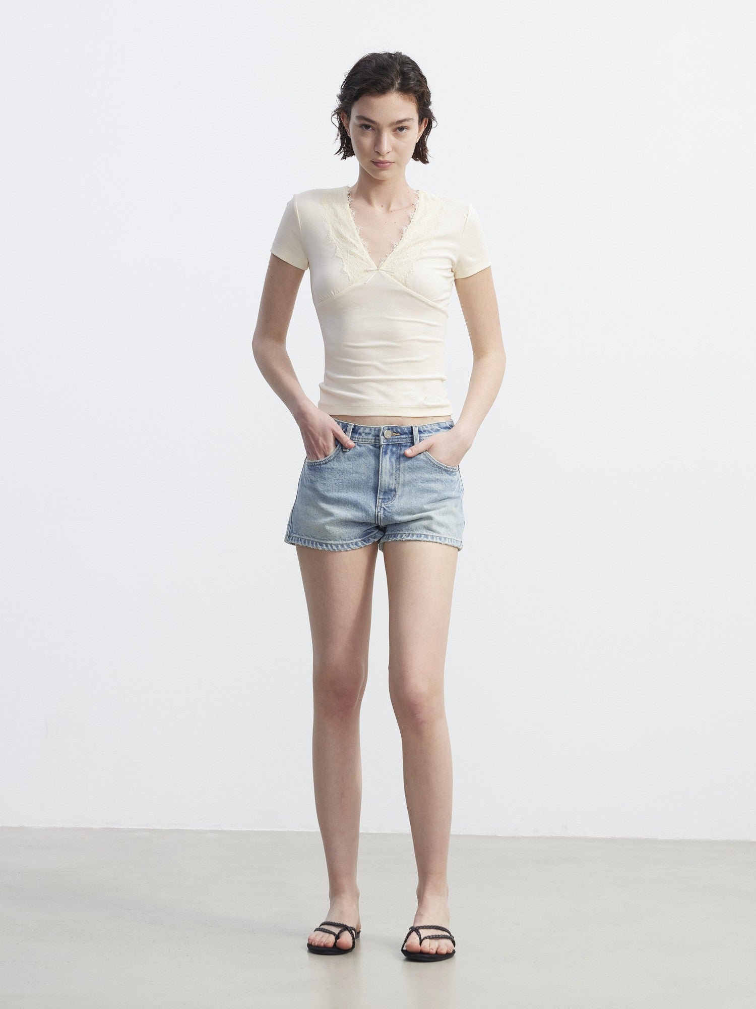 AFTADAWN Lace Trim Spliced V-neck Bow Waist Women&