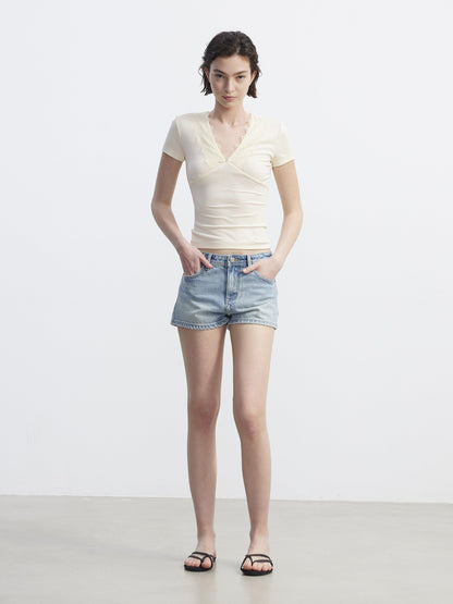 AFTADAWN Lace Trim Spliced V-neck Bow Waist Women&
