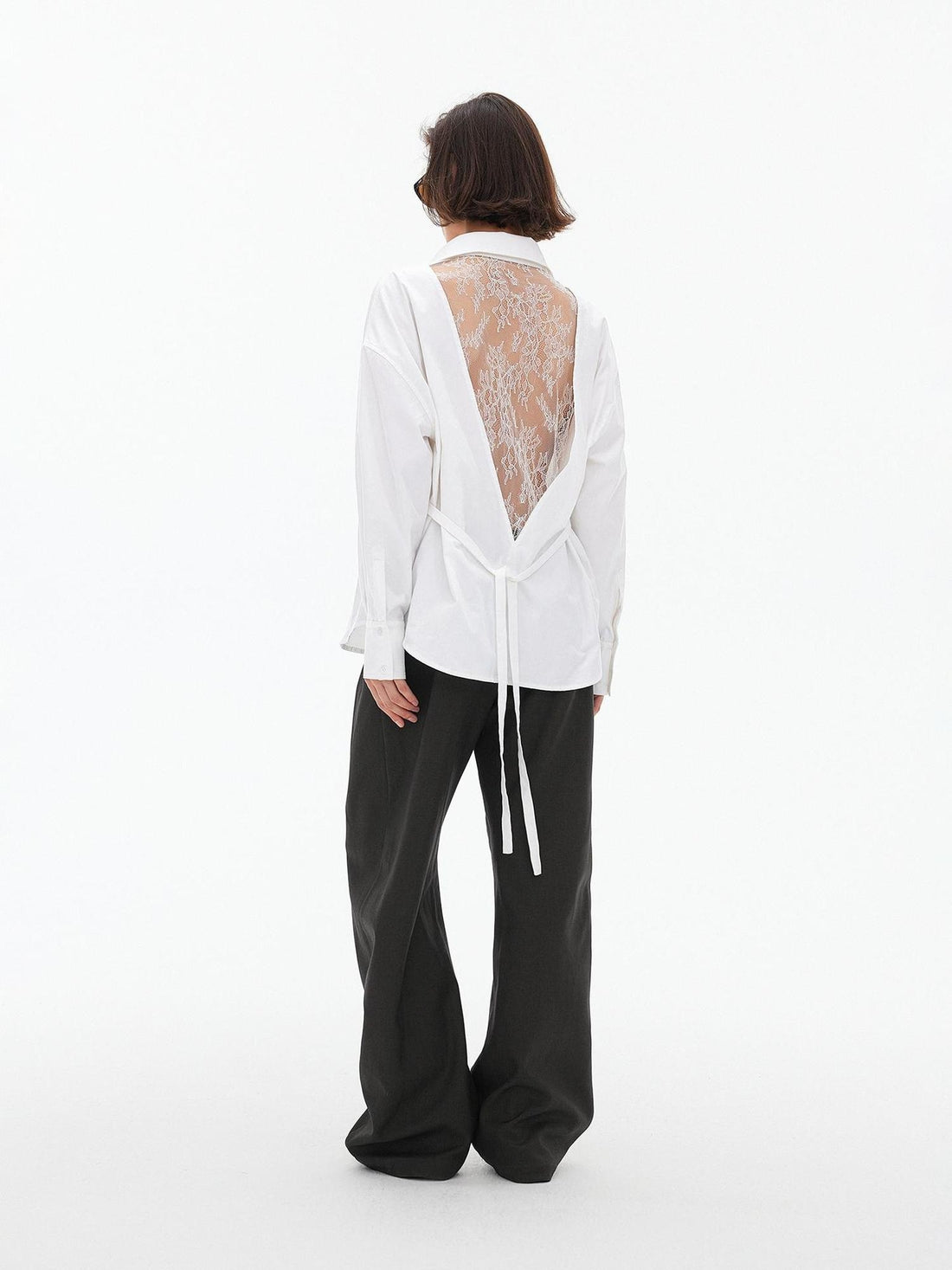 AFTADAWN Lace Up Back V Cutout Tie Waist Loose Fit Women&