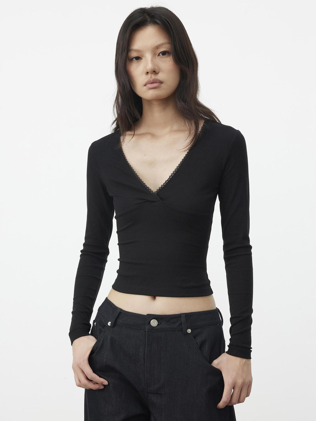 AFTADAWN Lace V-neck Slim Fit Cotton Modal Women&