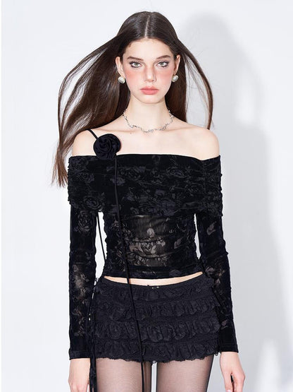 AFTADAWN Layered Lace A Line Mini Skirt Black White