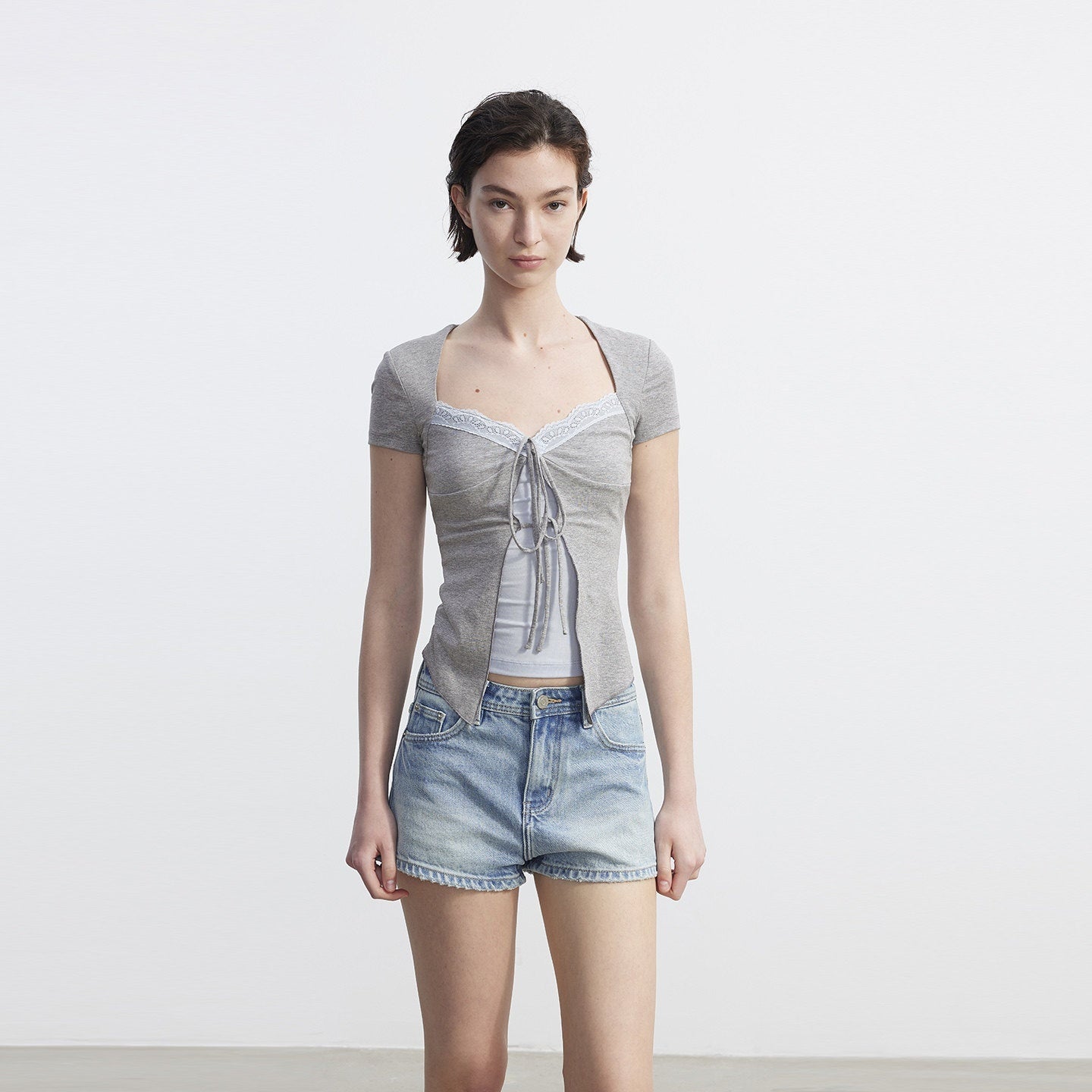 AFTADAWN_Layered_Lace_Splice_V-neck_Tie_Women&