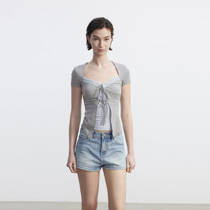 AFTADAWN_Layered_Lace_Splice_V-neck_Tie_Women&