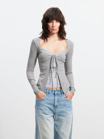 AFTADAWN Layered Lace Splice V-neck Tie Women&