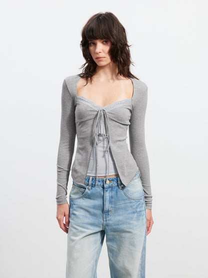 AFTADAWN Layered Lace Splice V-neck Tie Women&
