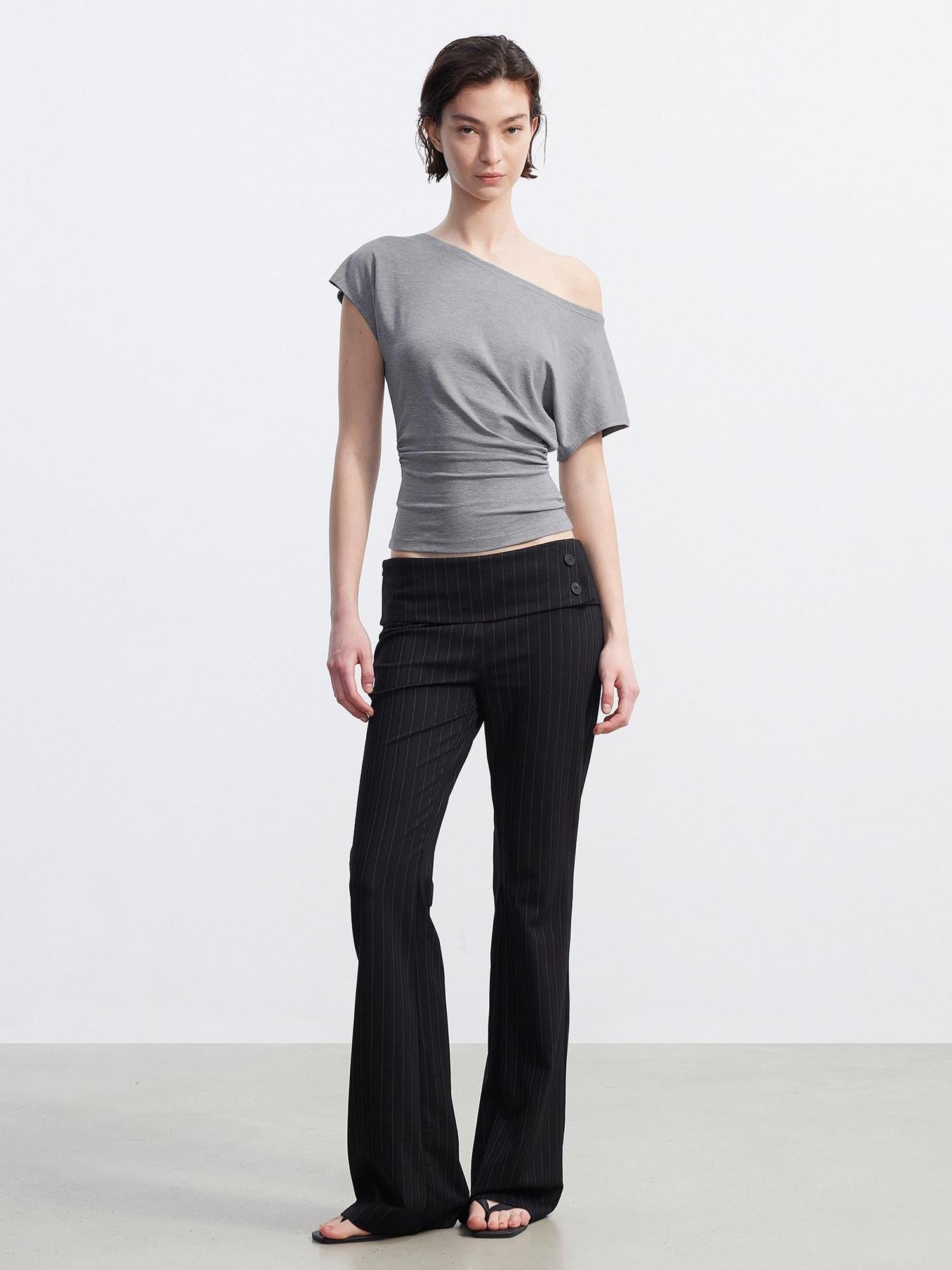 AFTADAWN Layered Ruched Asymmetrical Shoulder Women&