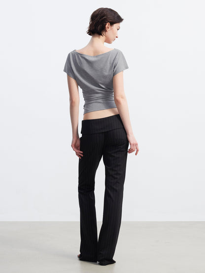 AFTADAWN Layered Ruched Asymmetrical Shoulder Women&