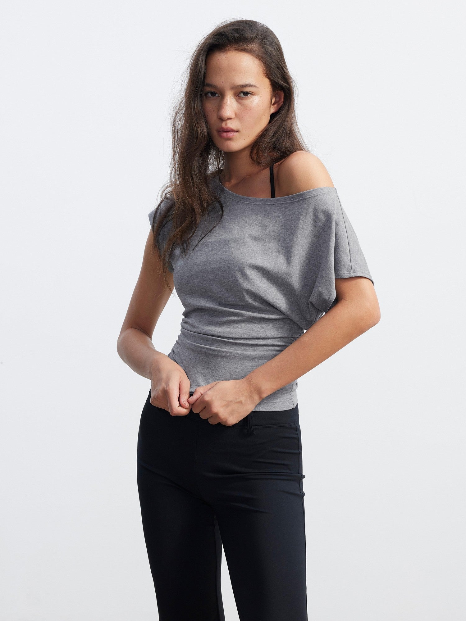 AFTADAWN Layered Ruched Asymmetrical Shoulder Women&