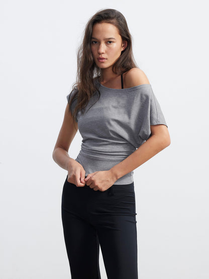 AFTADAWN Layered Ruched Asymmetrical Shoulder Women&
