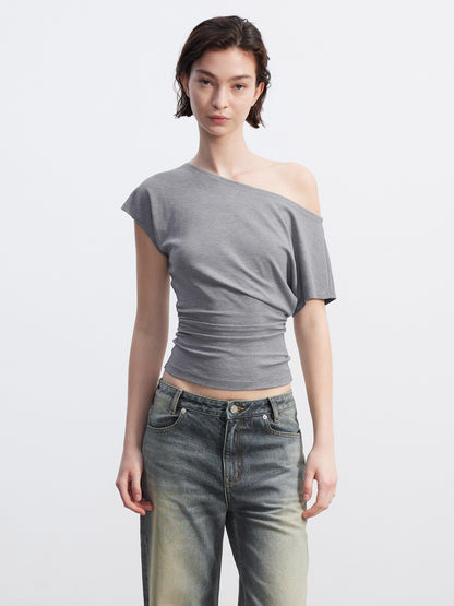 AFTADAWN Layered Ruched Asymmetrical Shoulder Women&