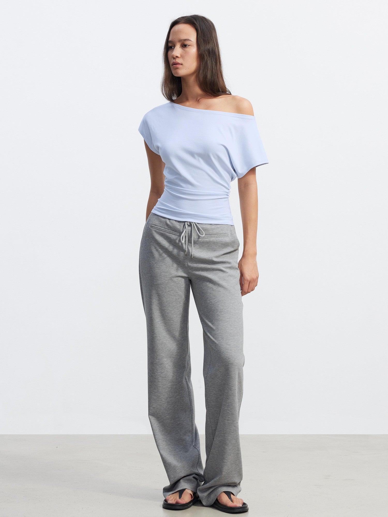 AFTADAWN Layered Ruched Asymmetrical Shoulder Women&
