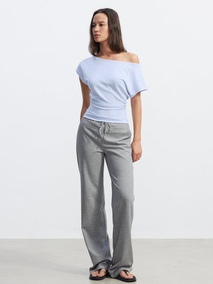 AFTADAWN Layered Ruched Asymmetrical Shoulder Women&
