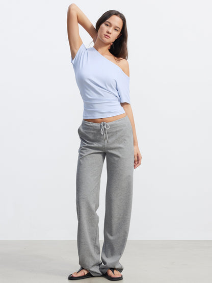 AFTADAWN Layered Ruched Asymmetrical Shoulder Women&