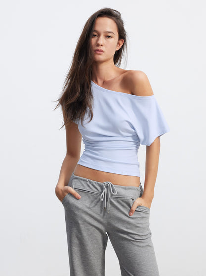 AFTADAWN Layered Ruched Asymmetrical Shoulder Women&