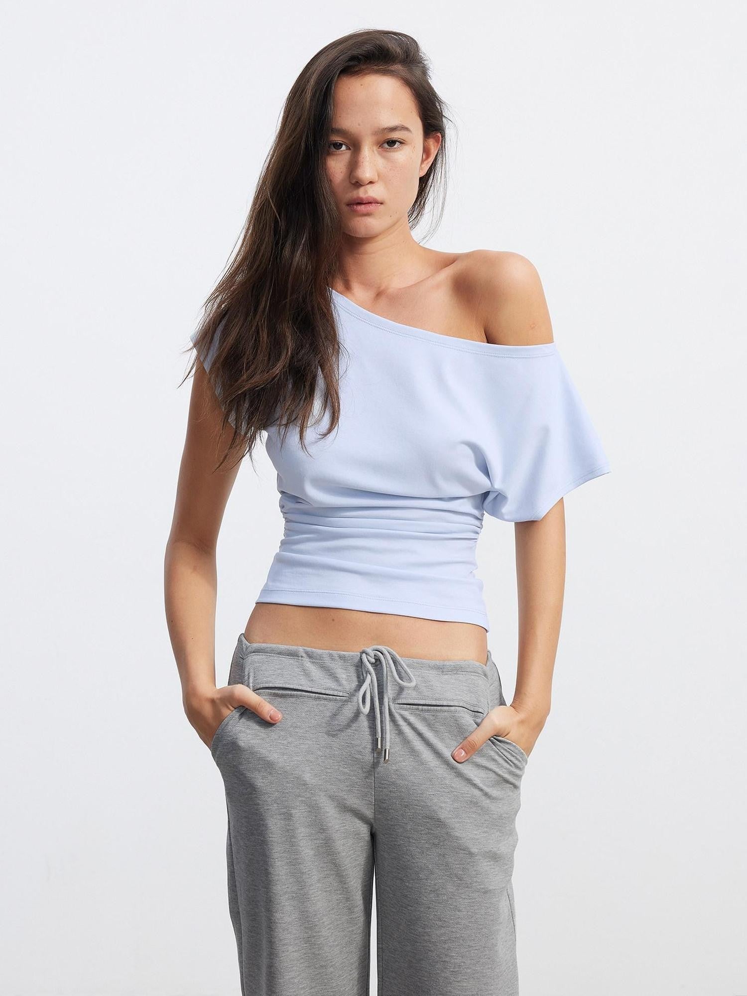 AFTADAWN Layered Ruched Asymmetrical Shoulder Women&